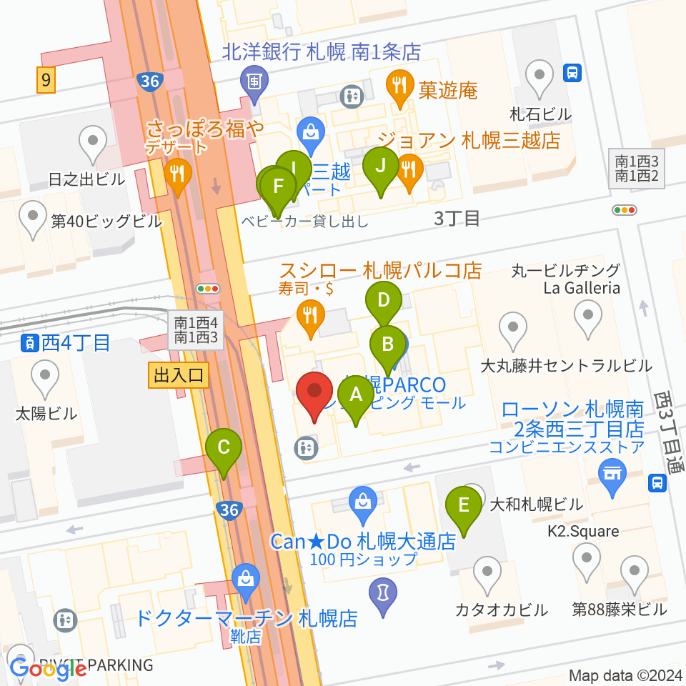 島村楽器 札幌パルコ店 周辺のカフェ一覧地図