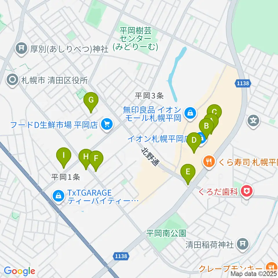 島村楽器 イオンモール札幌平岡店周辺のカフェ一覧地図
