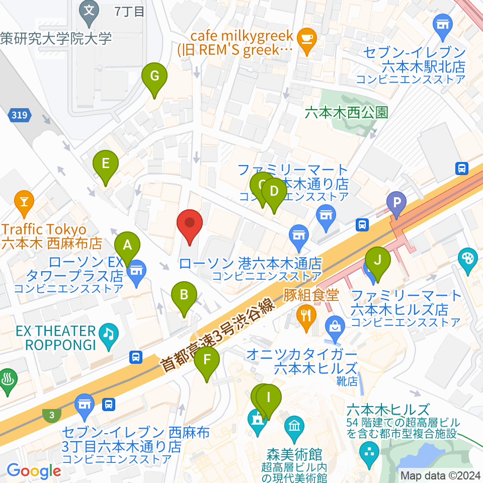 クロスコ六本木スタジオ周辺のカフェ一覧地図