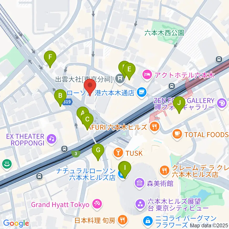クロスコ六本木スタジオ周辺のカフェ一覧地図