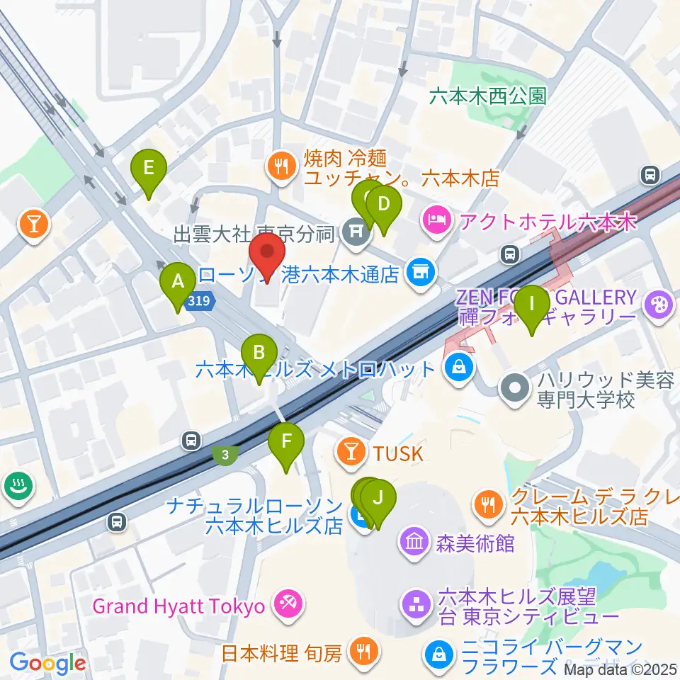 クロスコ六本木スタジオ周辺のカフェ一覧地図