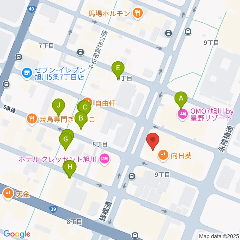 カワイ旭川ショップ周辺のカフェ一覧地図