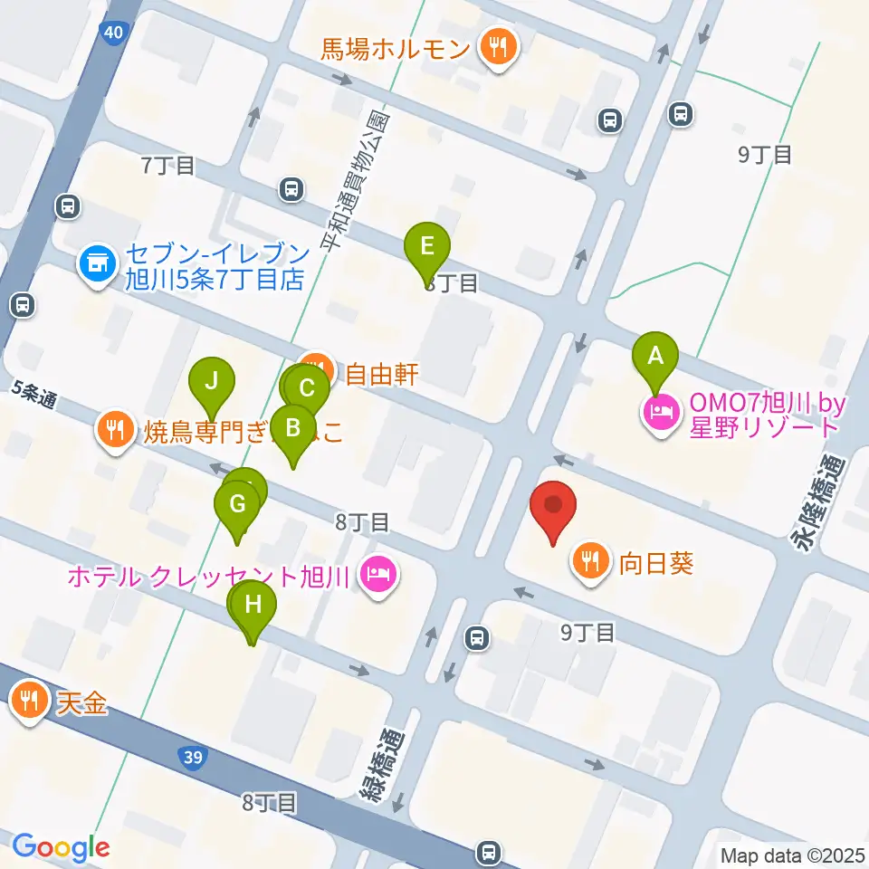 カワイ旭川ショップ周辺のカフェ一覧地図