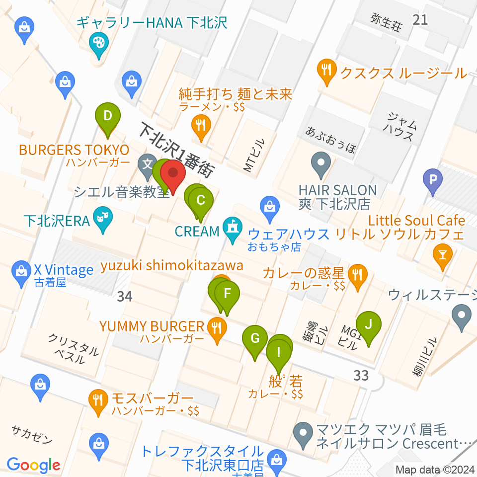 下北沢ラウン周辺のカフェ一覧地図