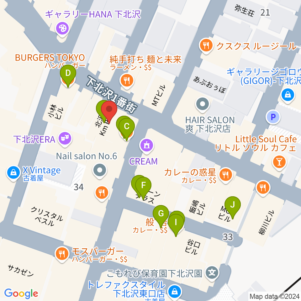 下北沢ラウン周辺のカフェ一覧地図