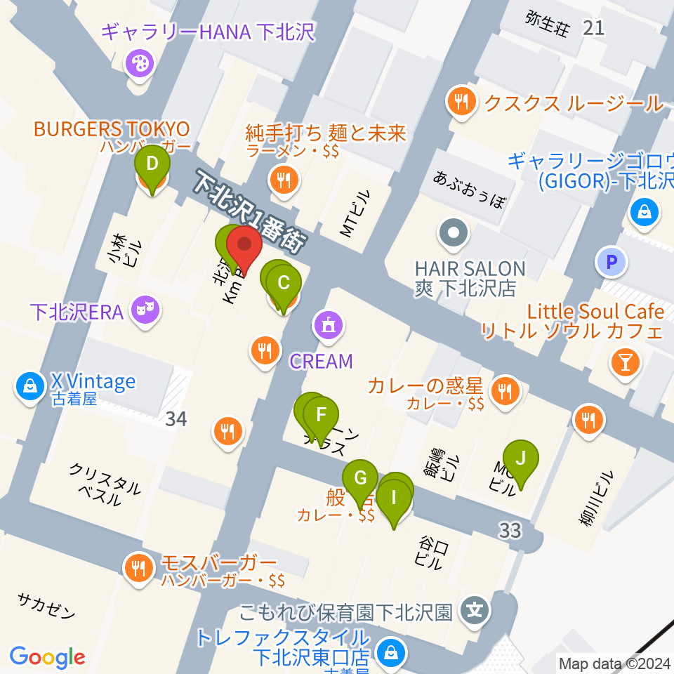 下北沢ラウン周辺のカフェ一覧地図