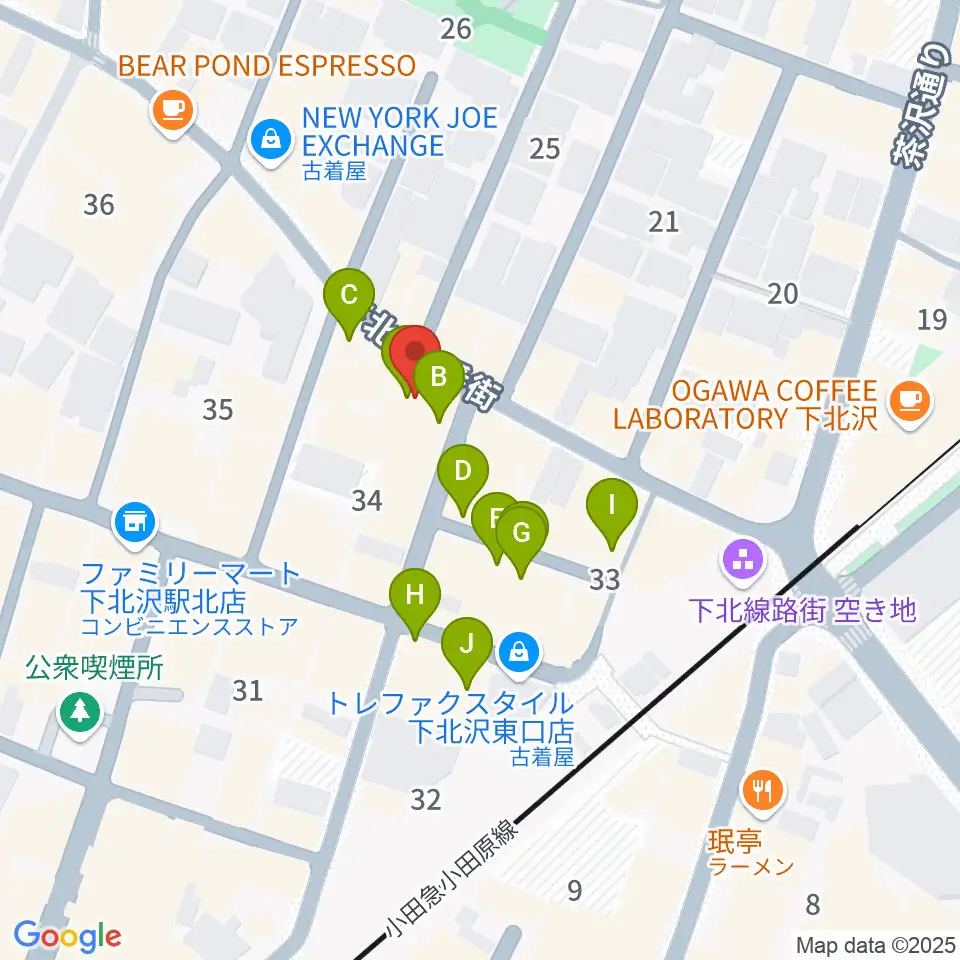 下北沢ラウン周辺のカフェ一覧地図