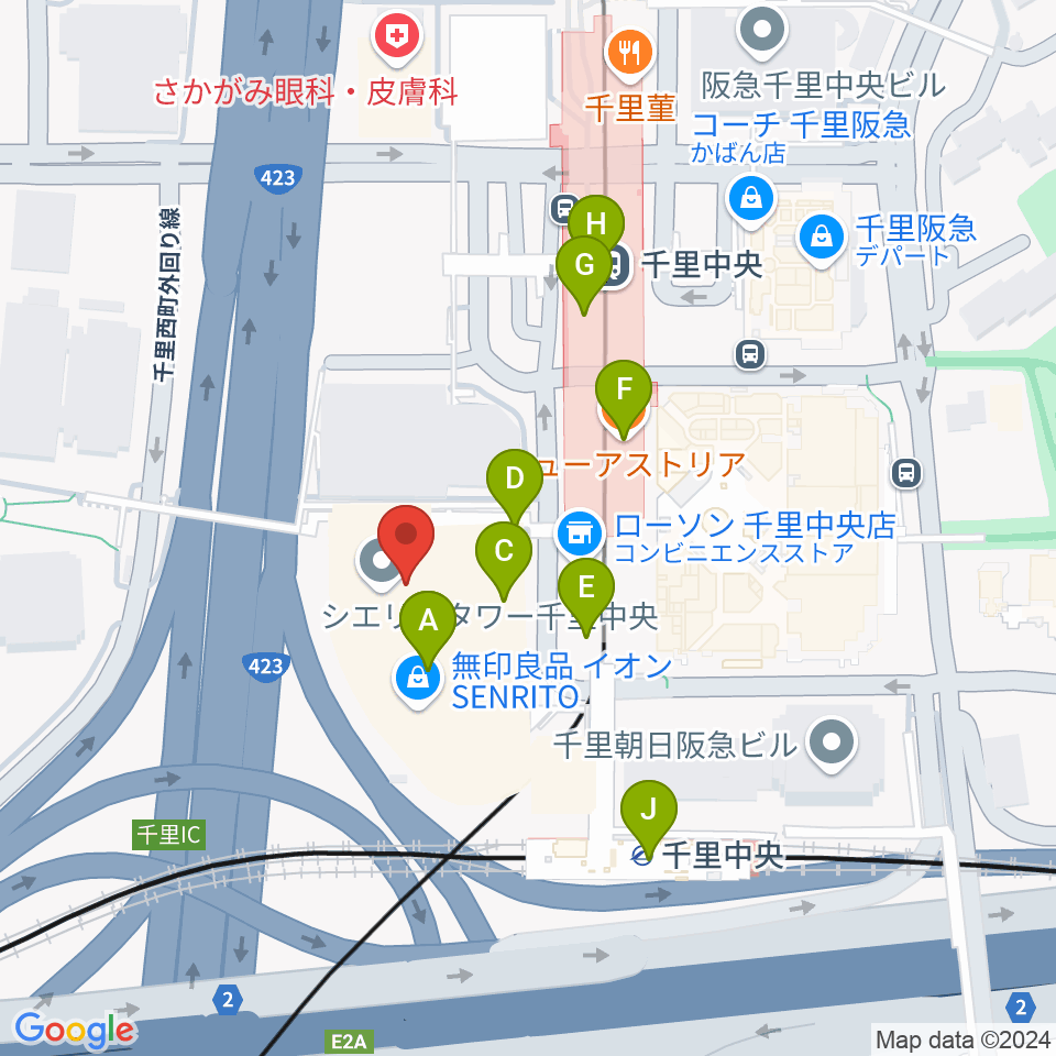 第一楽器 千里中央教室周辺のカフェ一覧地図