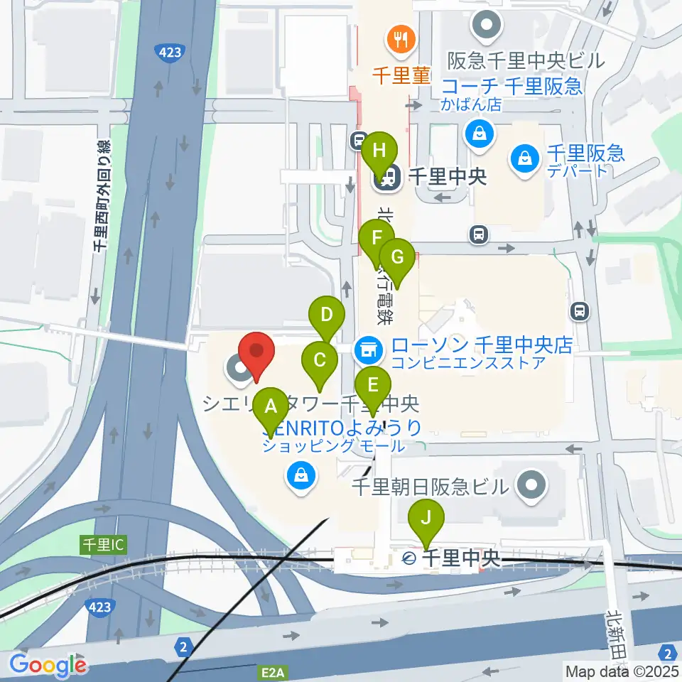 第一楽器 千里中央教室周辺のカフェ一覧地図