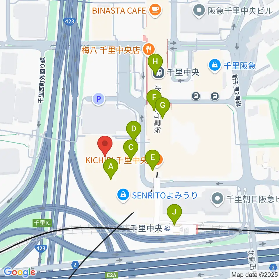 第一楽器 千里中央教室周辺のカフェ一覧地図