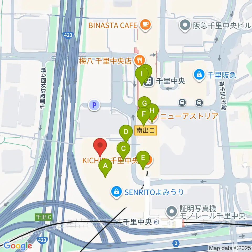 第一楽器 千里中央教室周辺のカフェ一覧地図