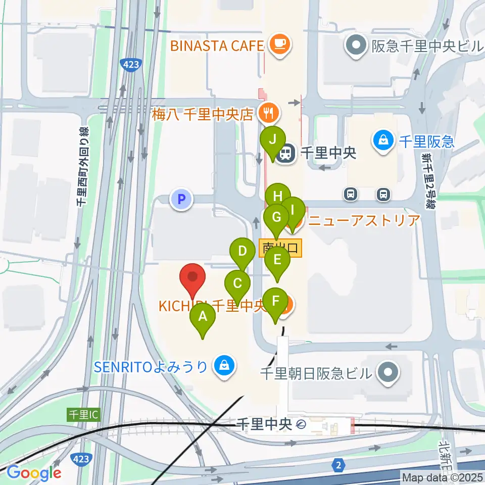 第一楽器 千里中央教室周辺のカフェ一覧地図