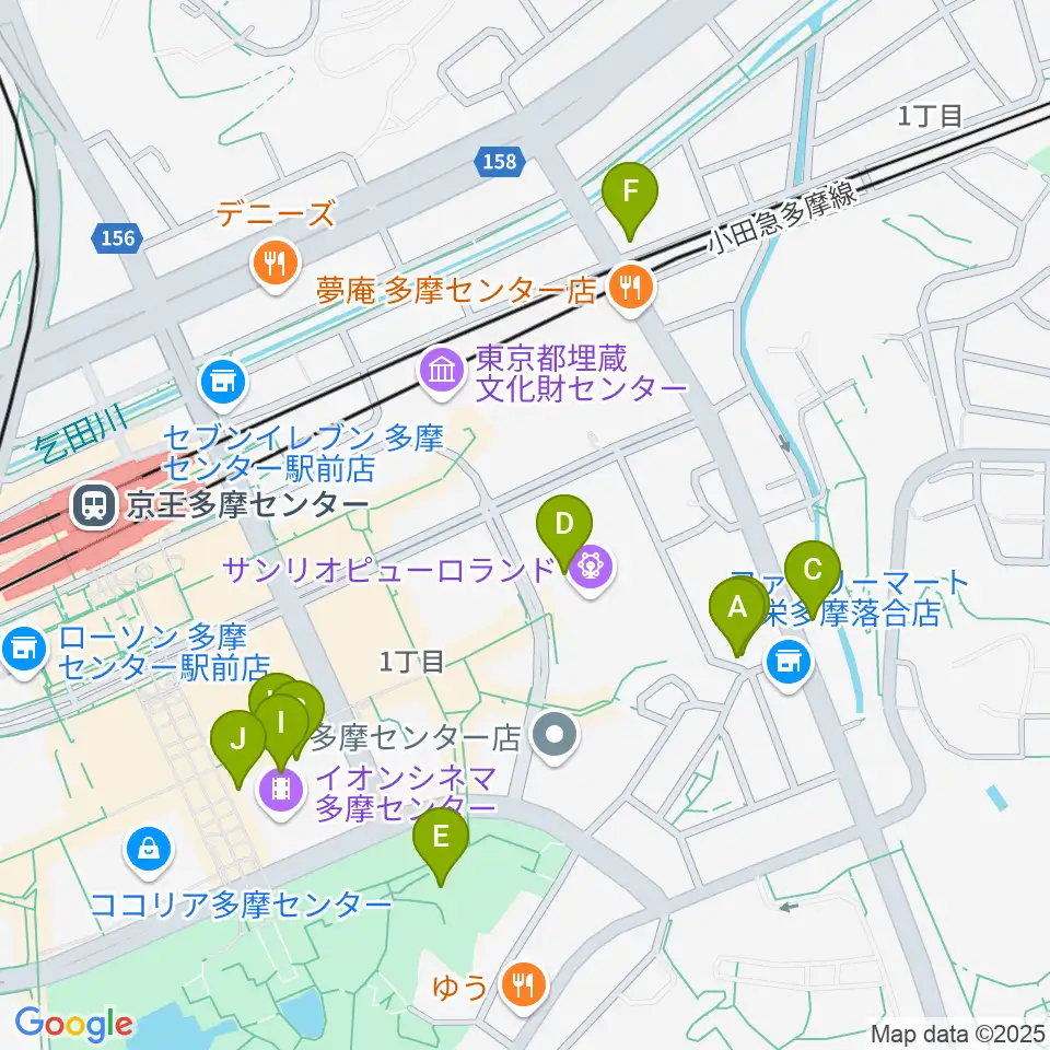 多摩コルコバード周辺のカフェ一覧地図