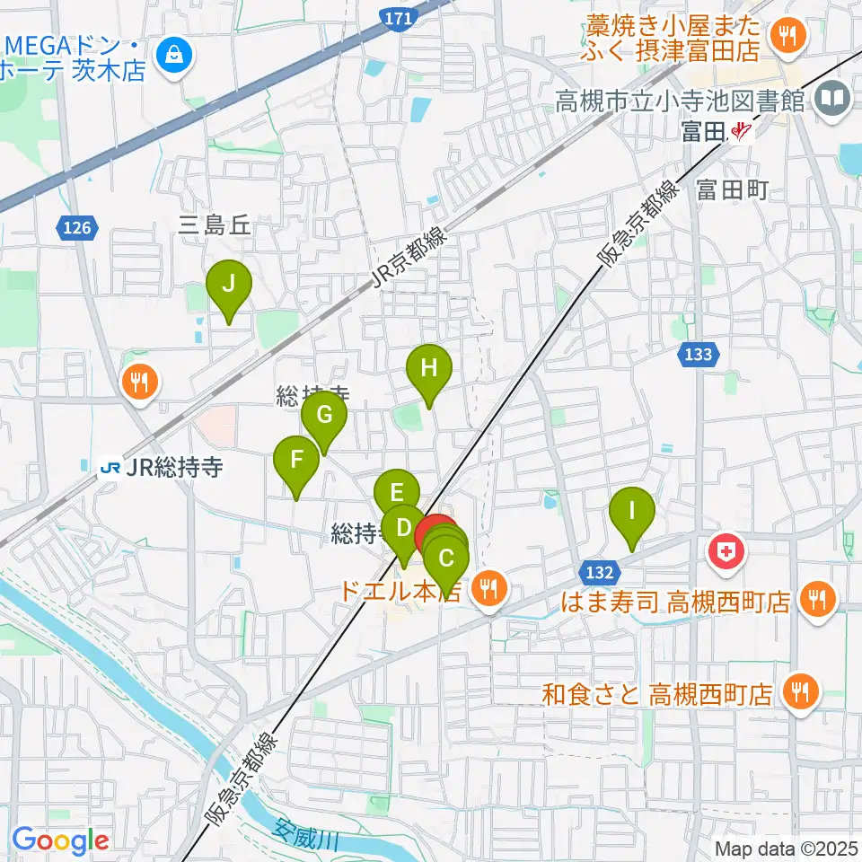 アマービレ楽器周辺のカフェ一覧地図