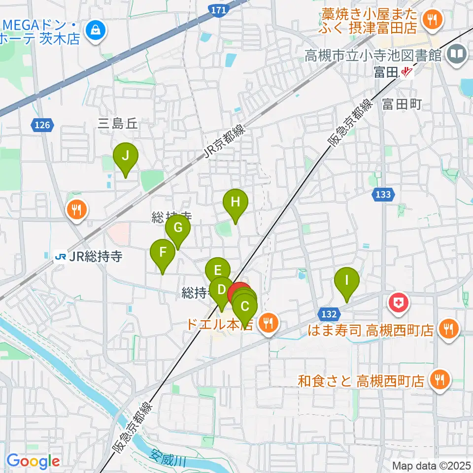 アマービレ楽器周辺のカフェ一覧地図