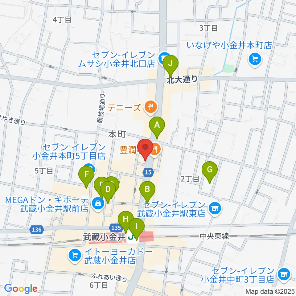 宮地楽器 小金井店周辺のカフェ一覧地図