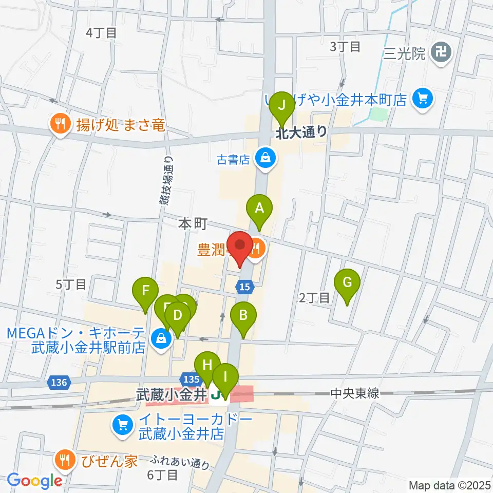 宮地楽器 小金井店周辺のカフェ一覧地図