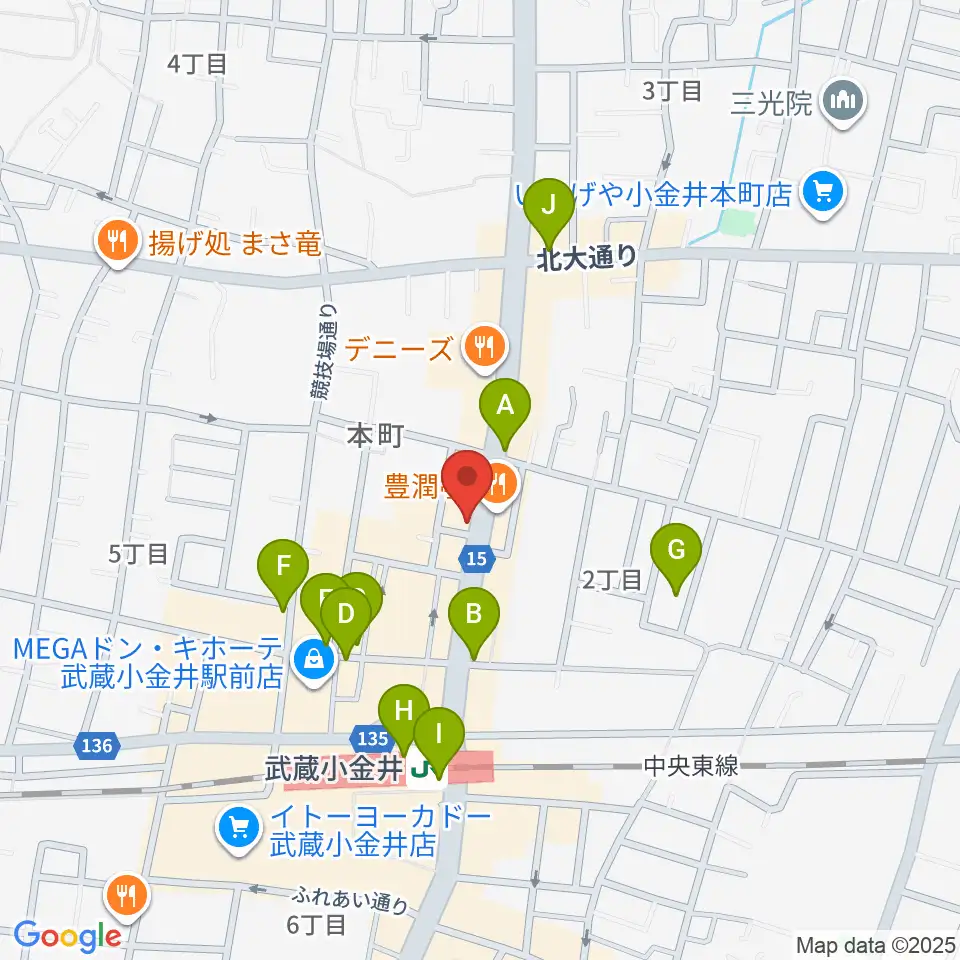 宮地楽器 小金井店周辺のカフェ一覧地図