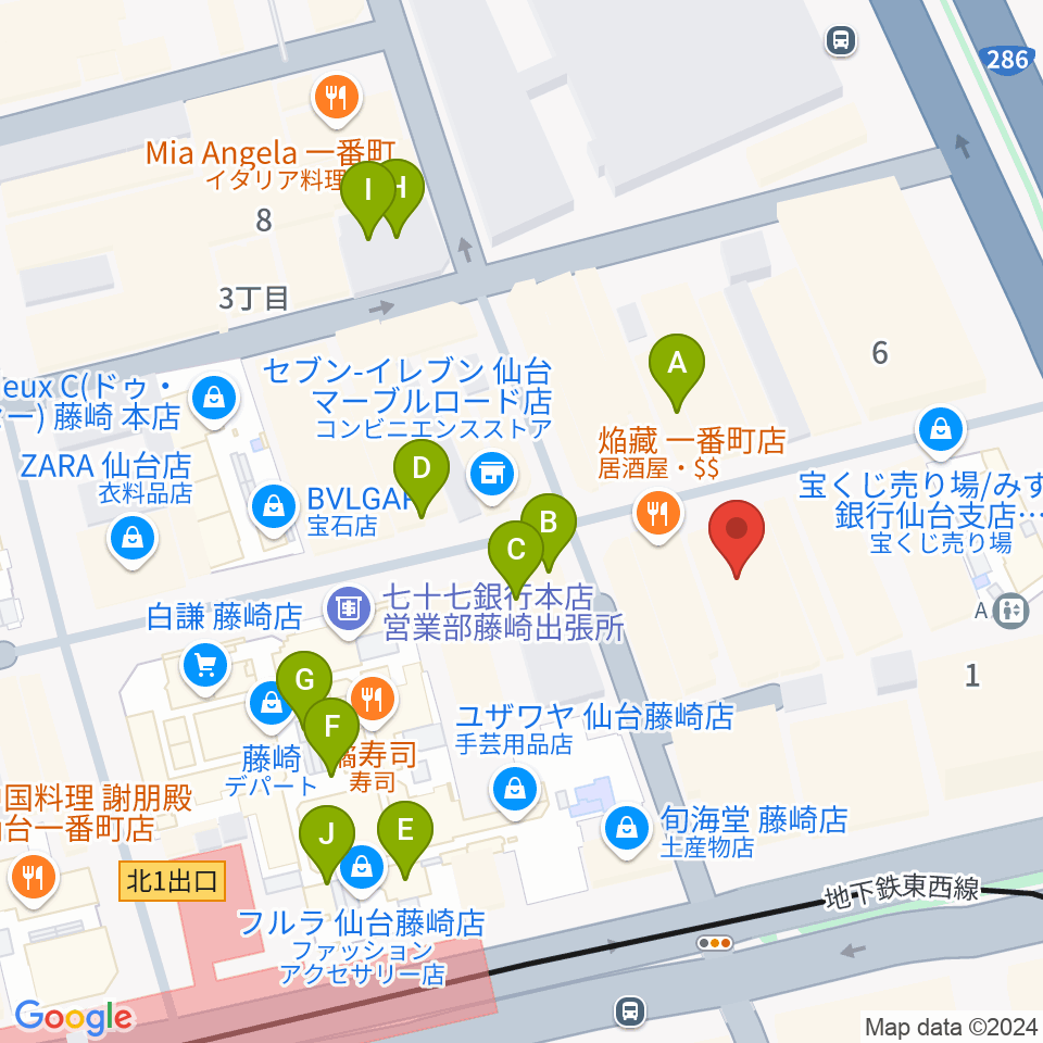 BIGBOSS仙台周辺のカフェ一覧地図