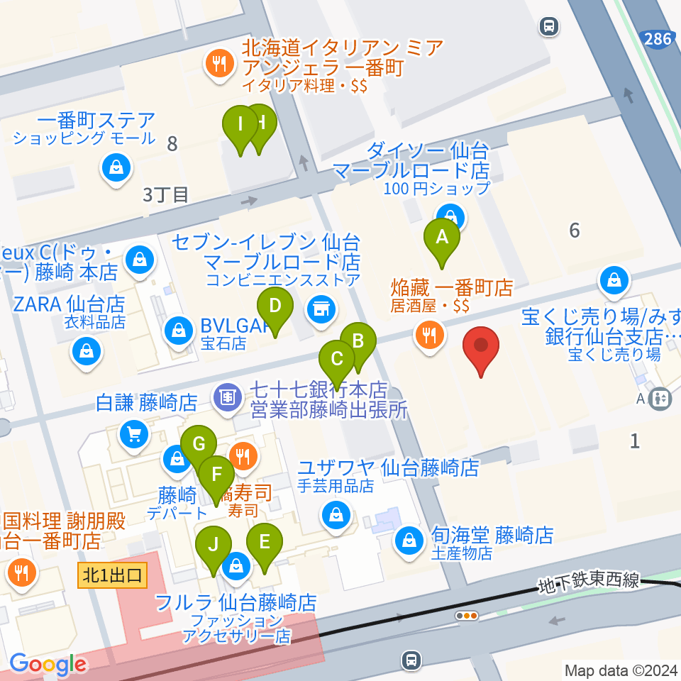 BIGBOSS仙台周辺のカフェ一覧地図