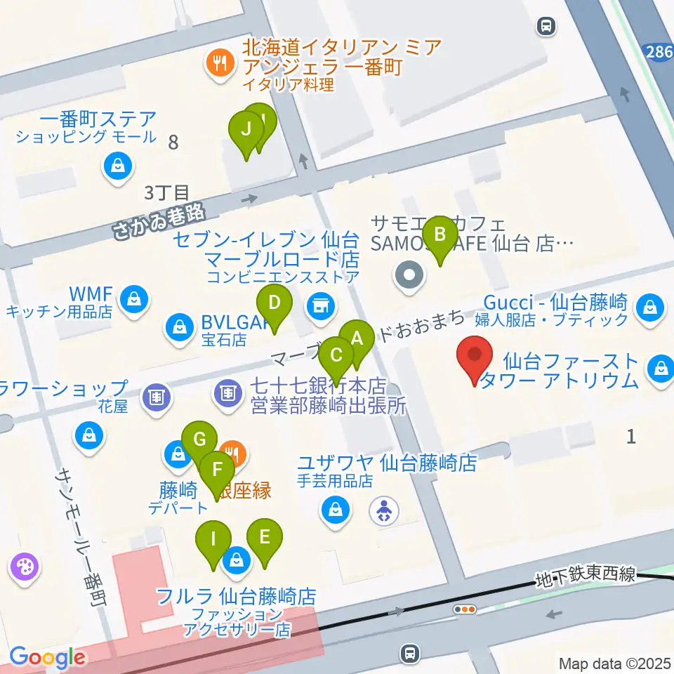 BIGBOSS仙台周辺のカフェ一覧地図