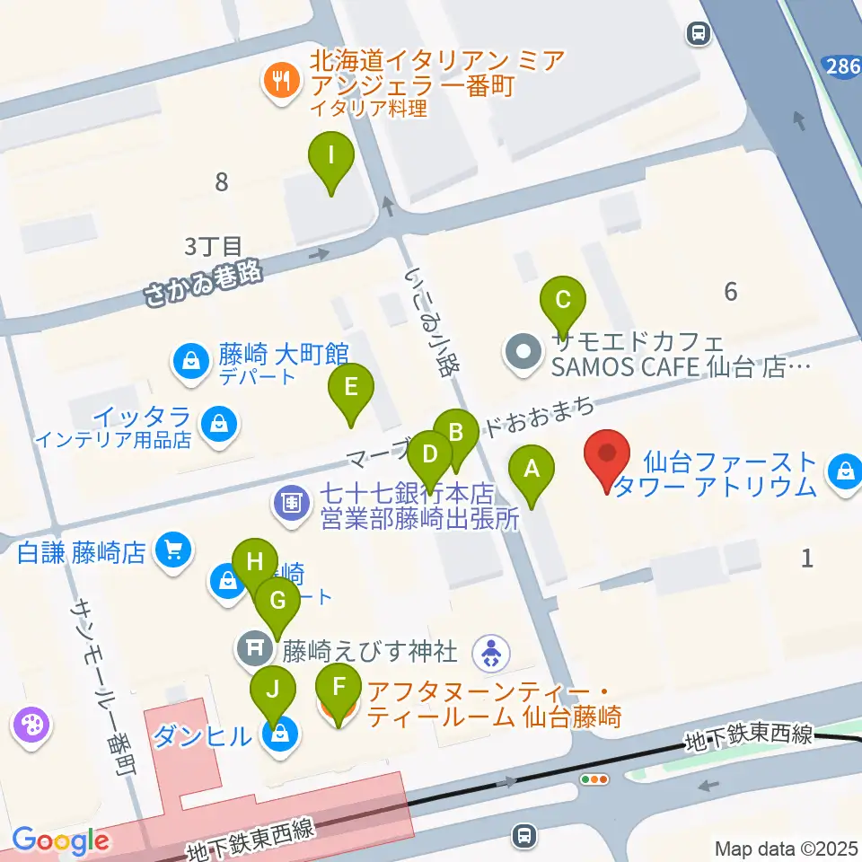 BIGBOSS仙台周辺のカフェ一覧地図