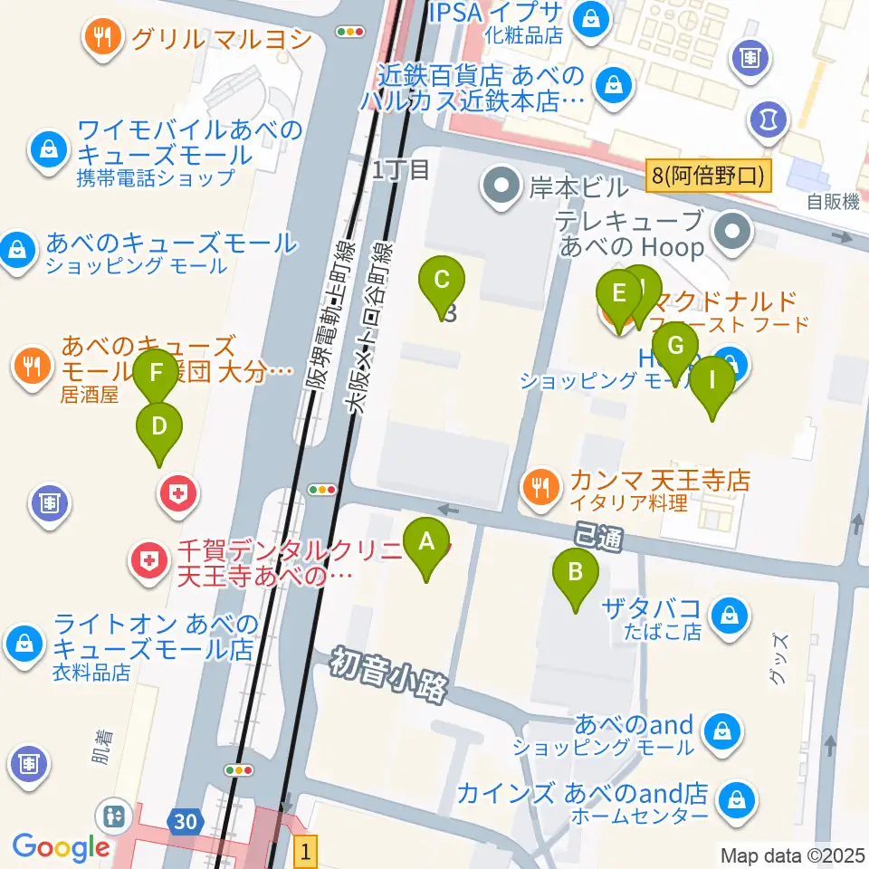 ワタナベ楽器店 音楽館周辺のカフェ一覧地図