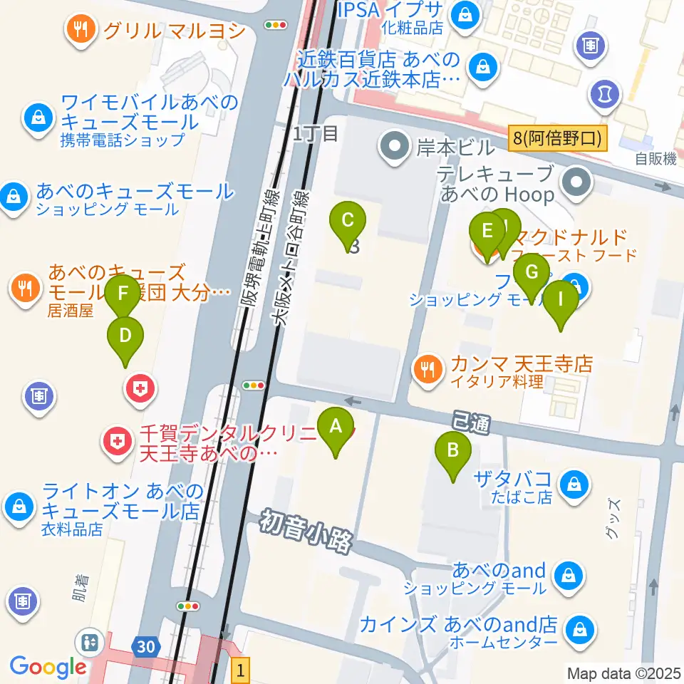 ワタナベ楽器店 音楽館周辺のカフェ一覧地図