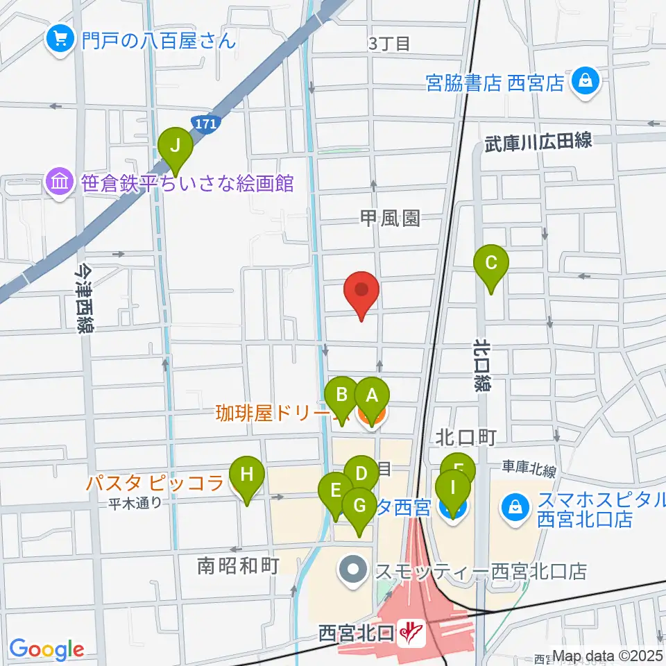 フェリーチェ音楽院周辺のカフェ一覧地図