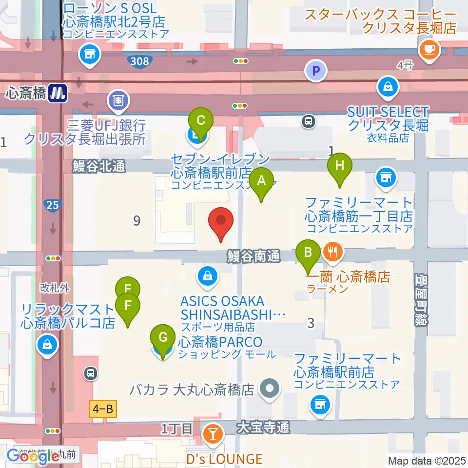 三木楽器 心斎橋店周辺のカフェ一覧地図