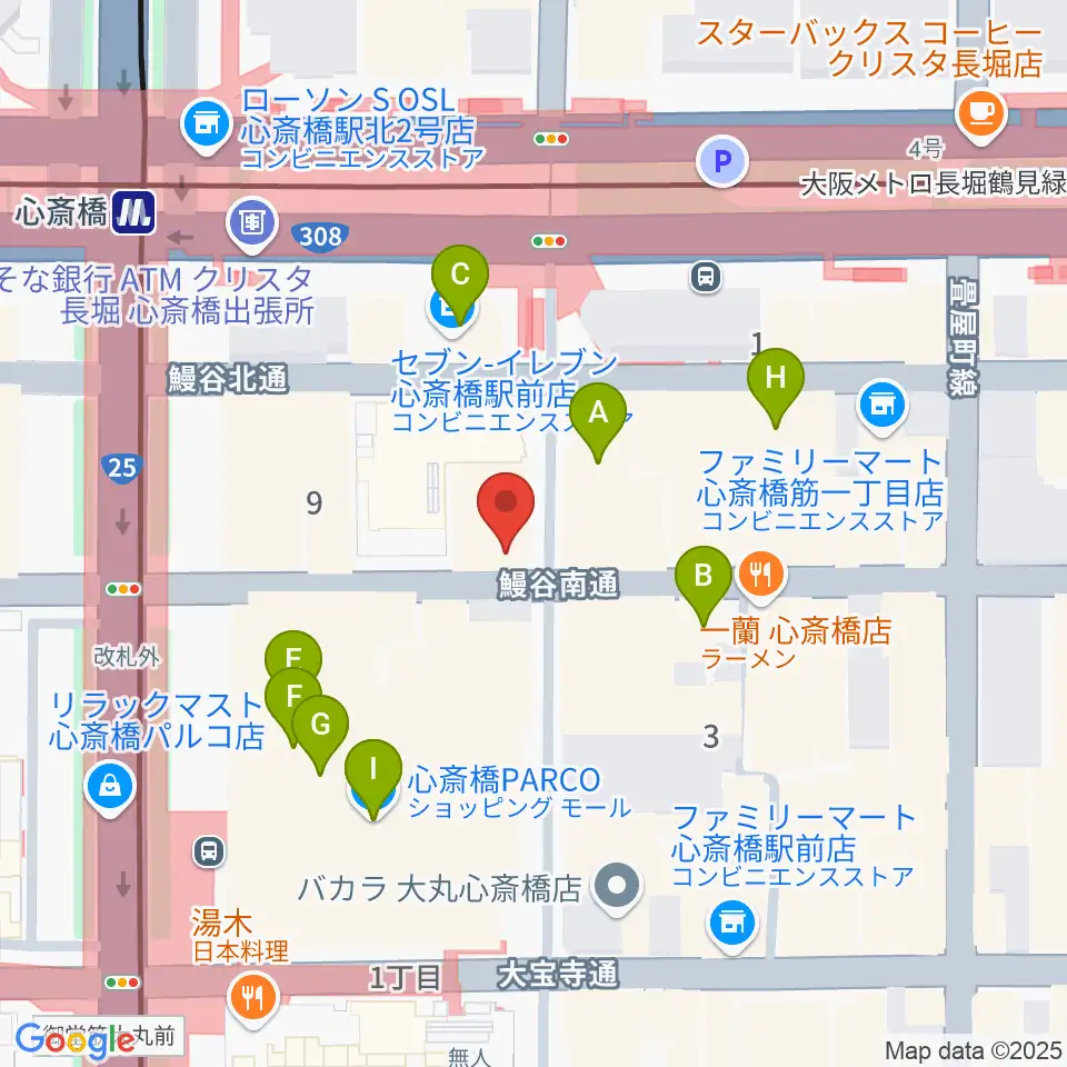 三木楽器 心斎橋店周辺のカフェ一覧地図
