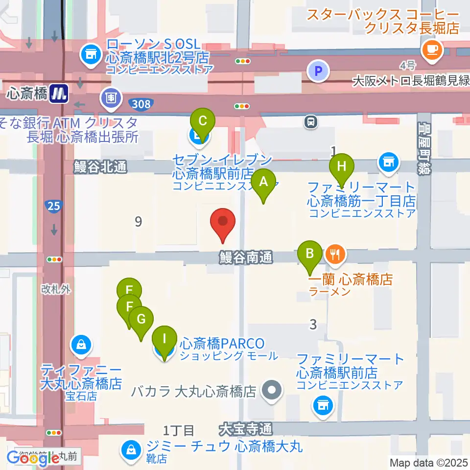 三木楽器 心斎橋店周辺のカフェ一覧地図