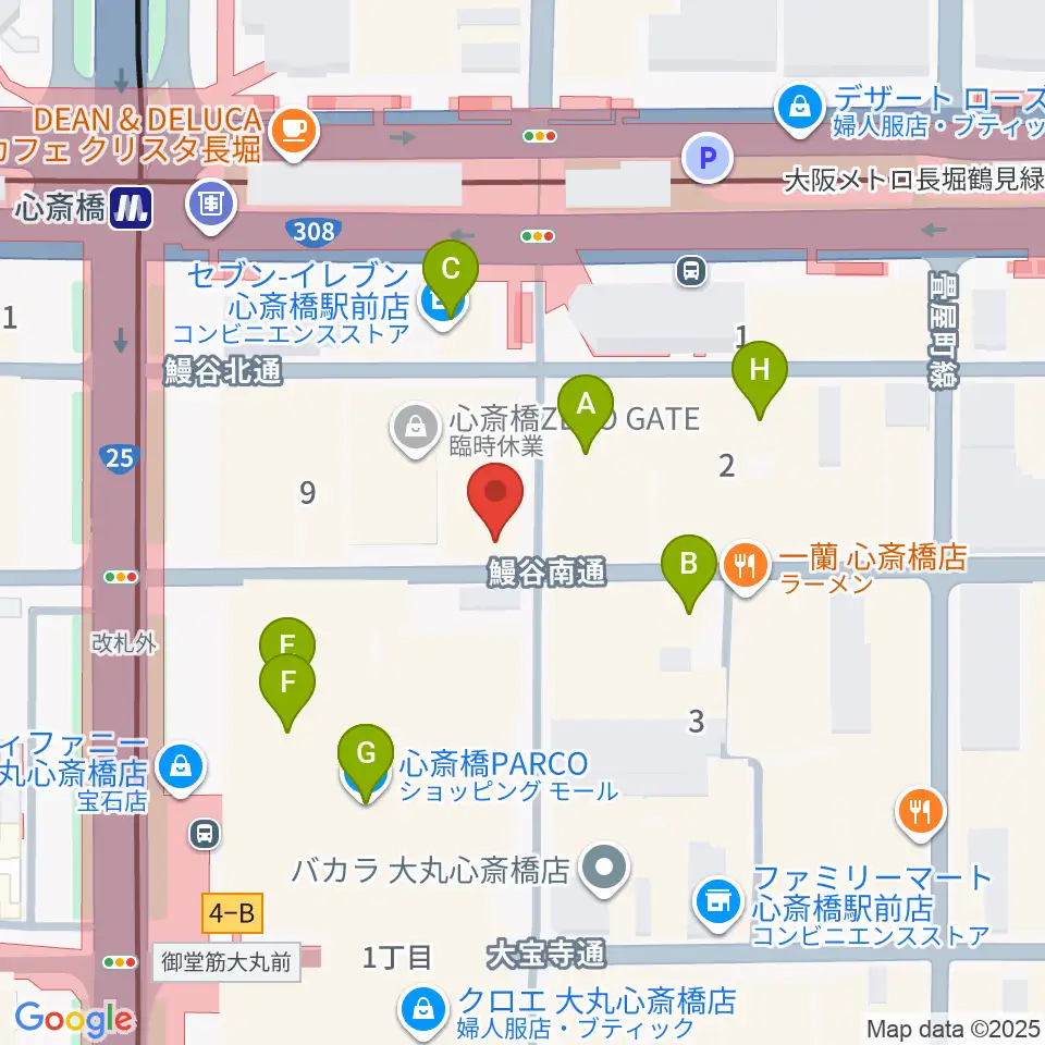 三木楽器 心斎橋店周辺のカフェ一覧地図