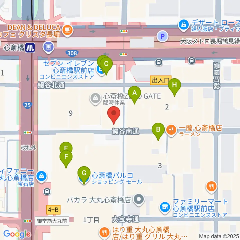 三木楽器 心斎橋店周辺のカフェ一覧地図