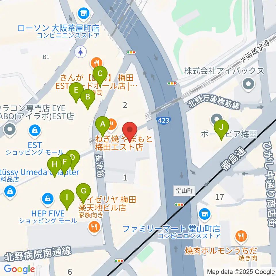 三木楽器 梅田店周辺のカフェ一覧地図