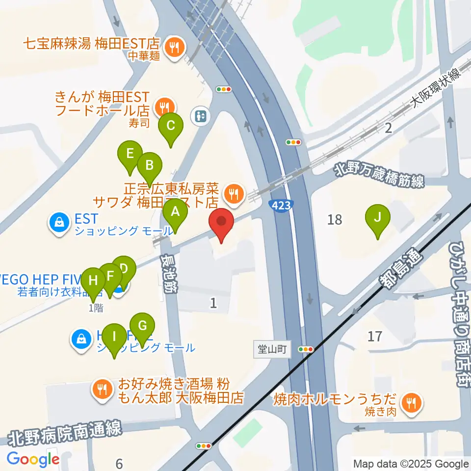 三木楽器 梅田店周辺のカフェ一覧地図