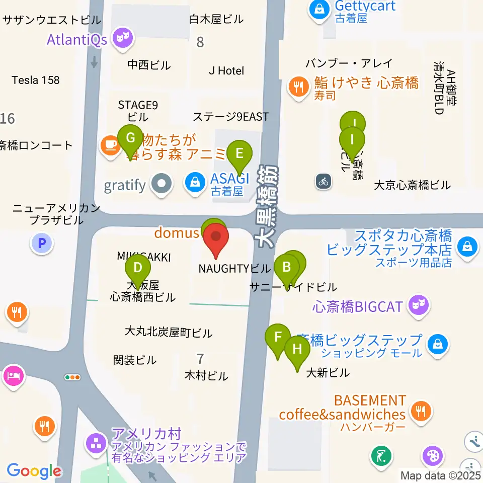 三木楽器アメリカ村店周辺のカフェ一覧地図
