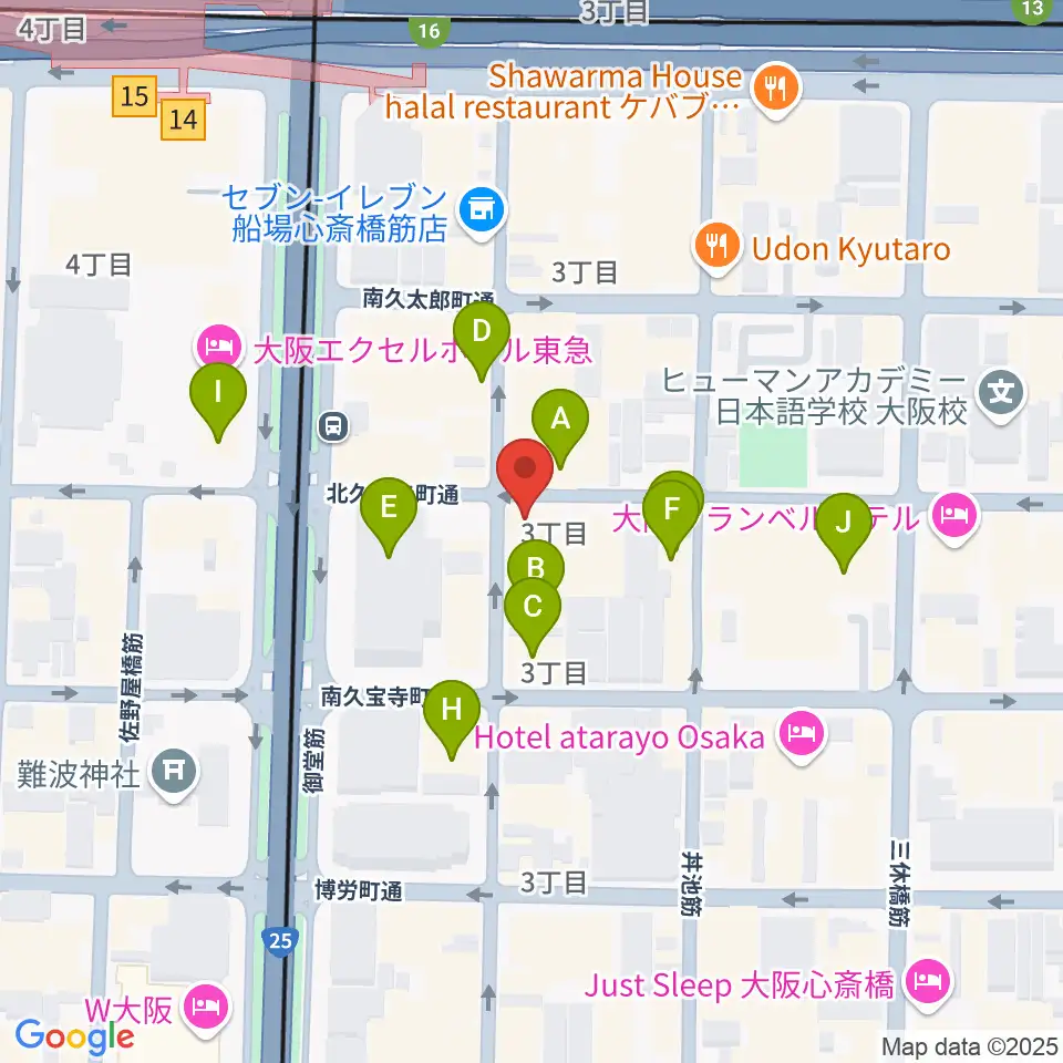 三木楽器開成館周辺のカフェ一覧地図