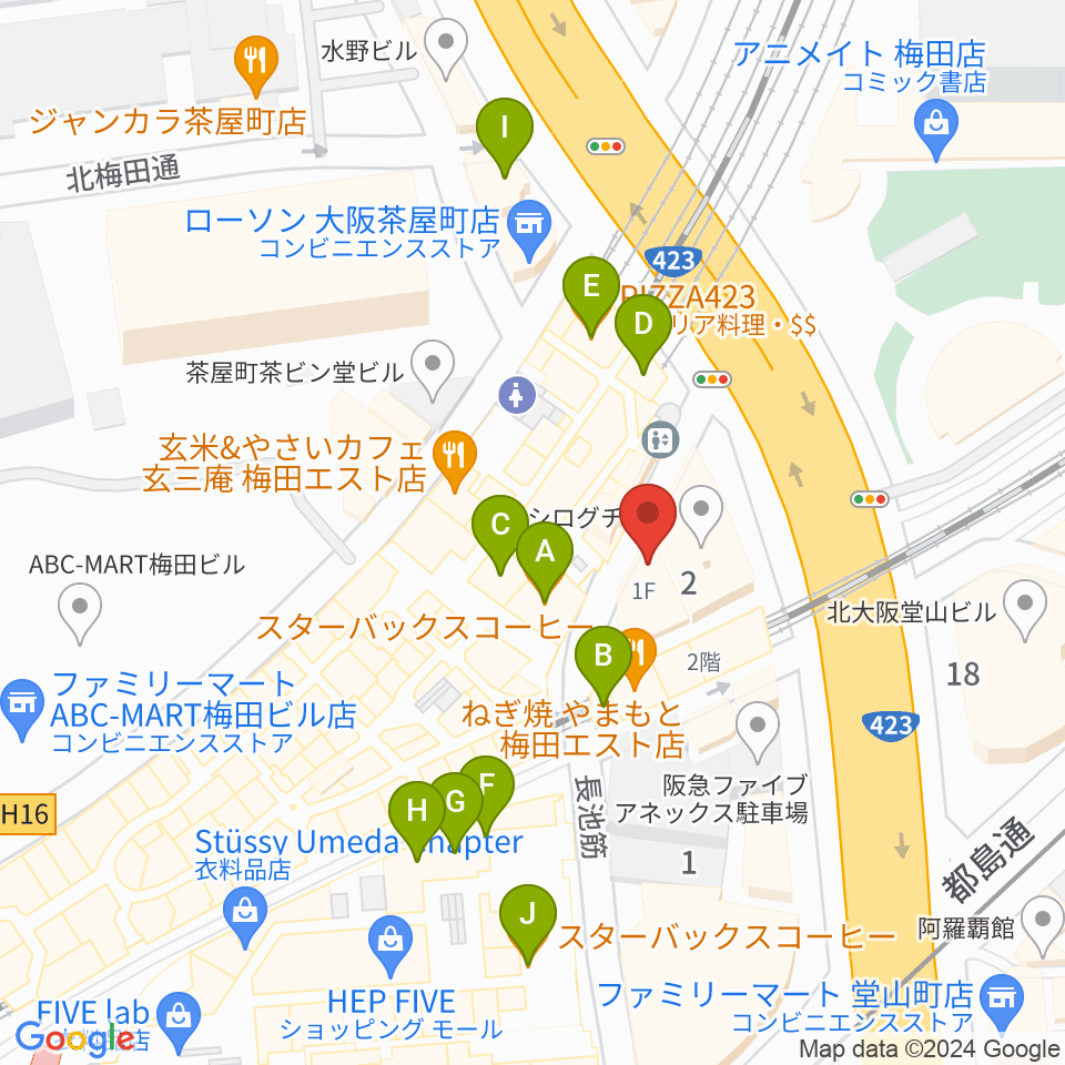 ドルチェ・アートホールOsaka周辺のカフェ一覧地図