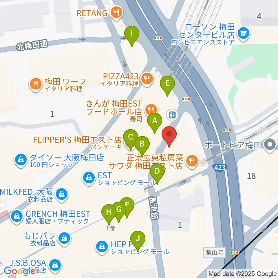 ドルチェ・アートホールOsaka周辺のカフェ一覧地図
