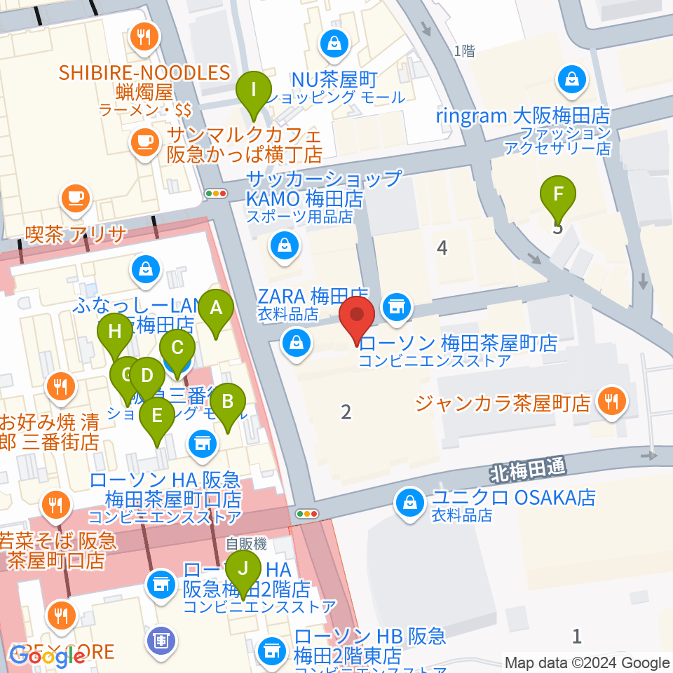 MIKIミュージックサロン梅田周辺のカフェ一覧地図