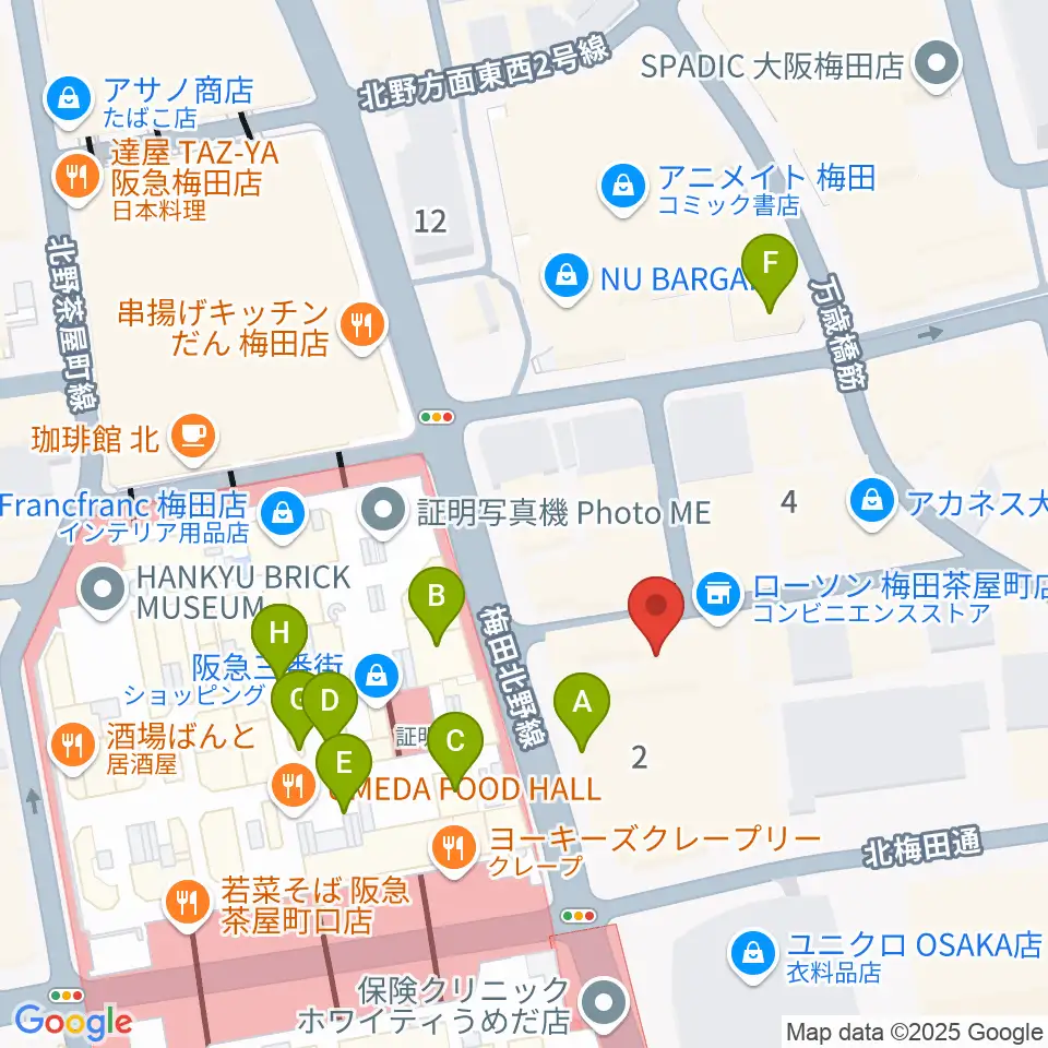 MIKIミュージックサロン梅田周辺のカフェ一覧地図