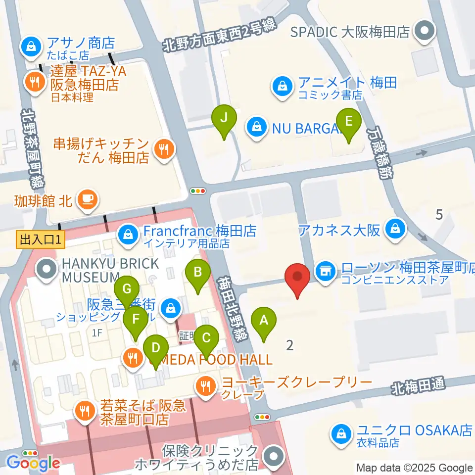 MIKIミュージックサロン梅田周辺のカフェ一覧地図