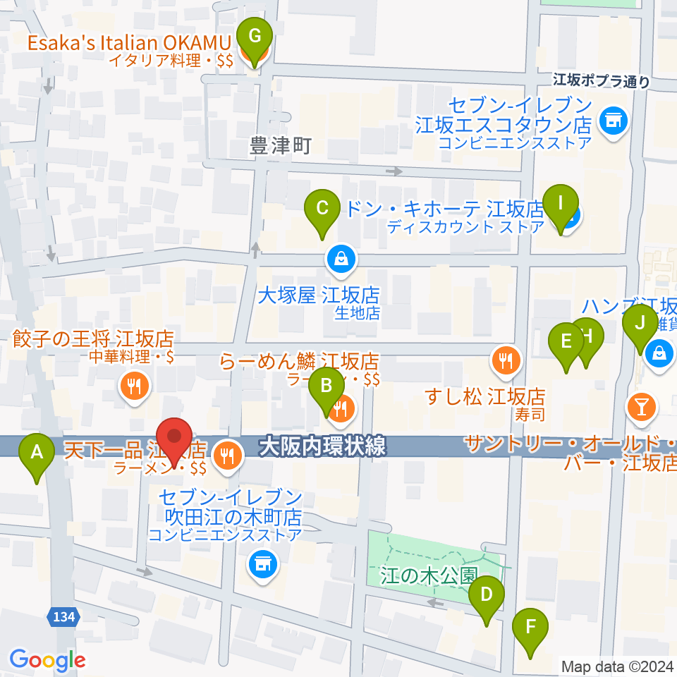 江坂ツインリバーブ周辺のカフェ一覧地図