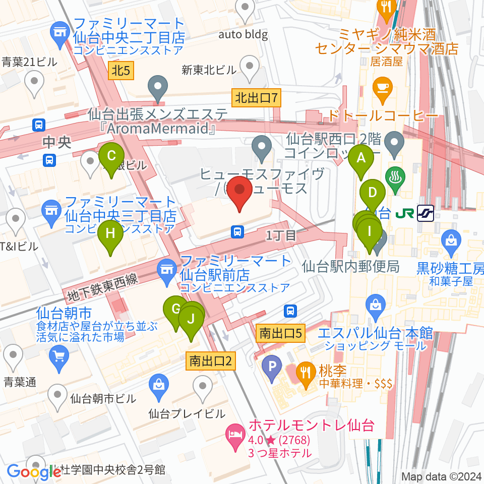 島村楽器 仙台ロフト店周辺のカフェ一覧地図
