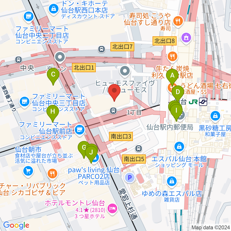 島村楽器 仙台ロフト店周辺のカフェ一覧地図