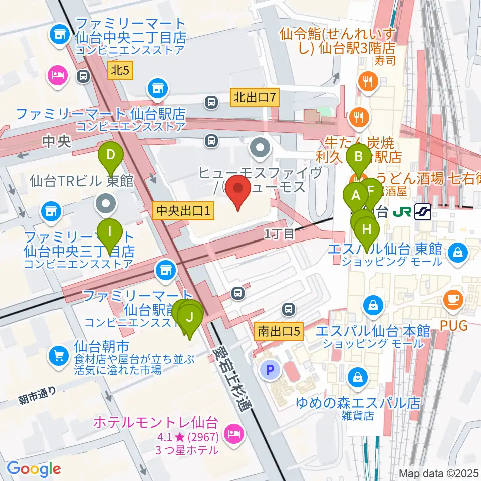 島村楽器 仙台ロフト店周辺のカフェ一覧地図