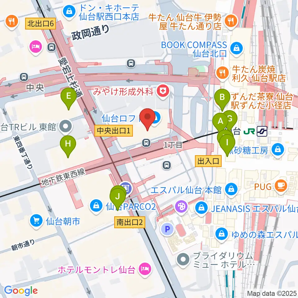 島村楽器 仙台ロフト店周辺のカフェ一覧地図