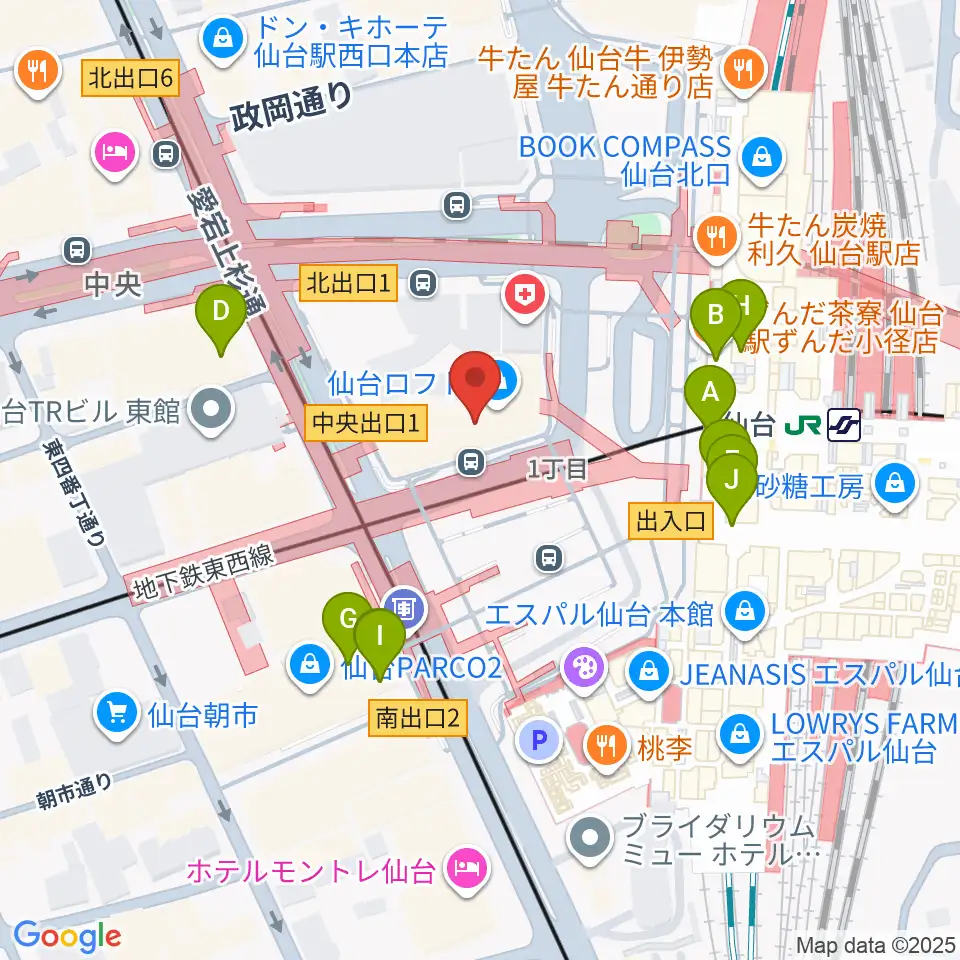 島村楽器 仙台ロフト店周辺のカフェ一覧地図