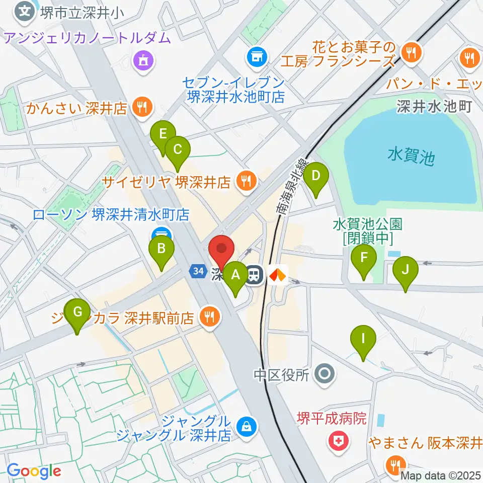 ベースオントップ深井駅前店周辺のカフェ一覧地図